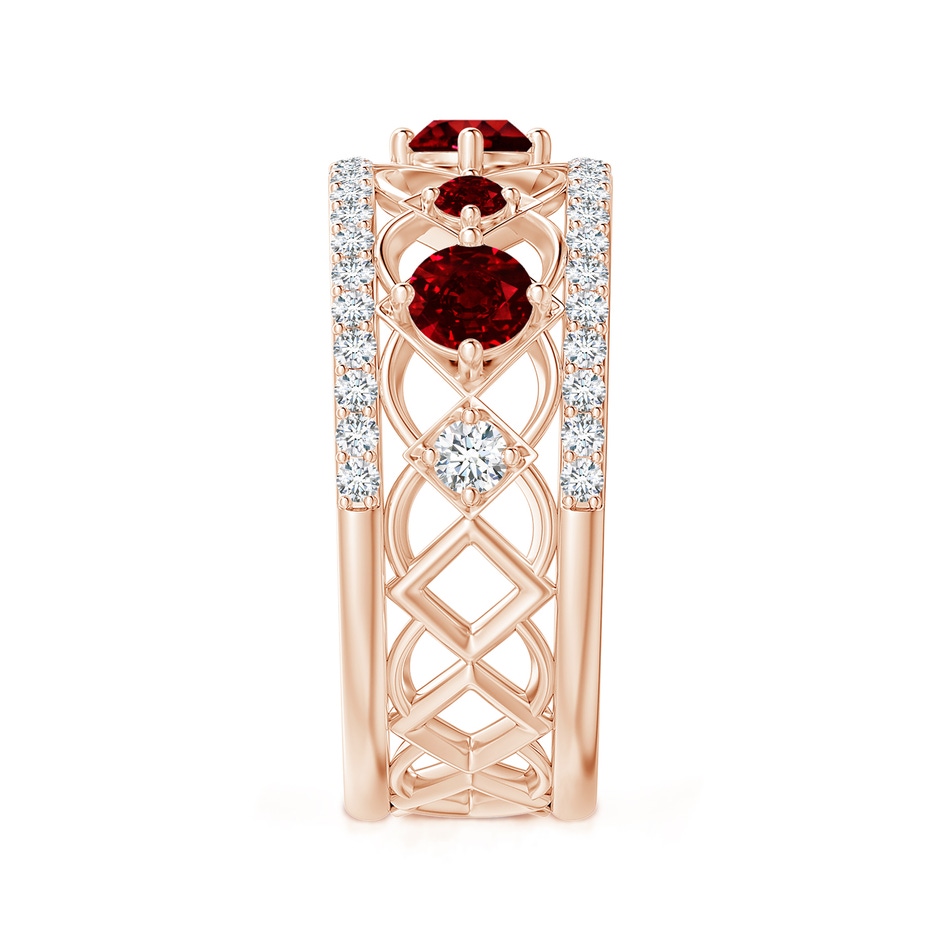 3.8mm AAAA Art Deco Inspired Graduated Ruby and Diamond Ring in Rose Gold side 2