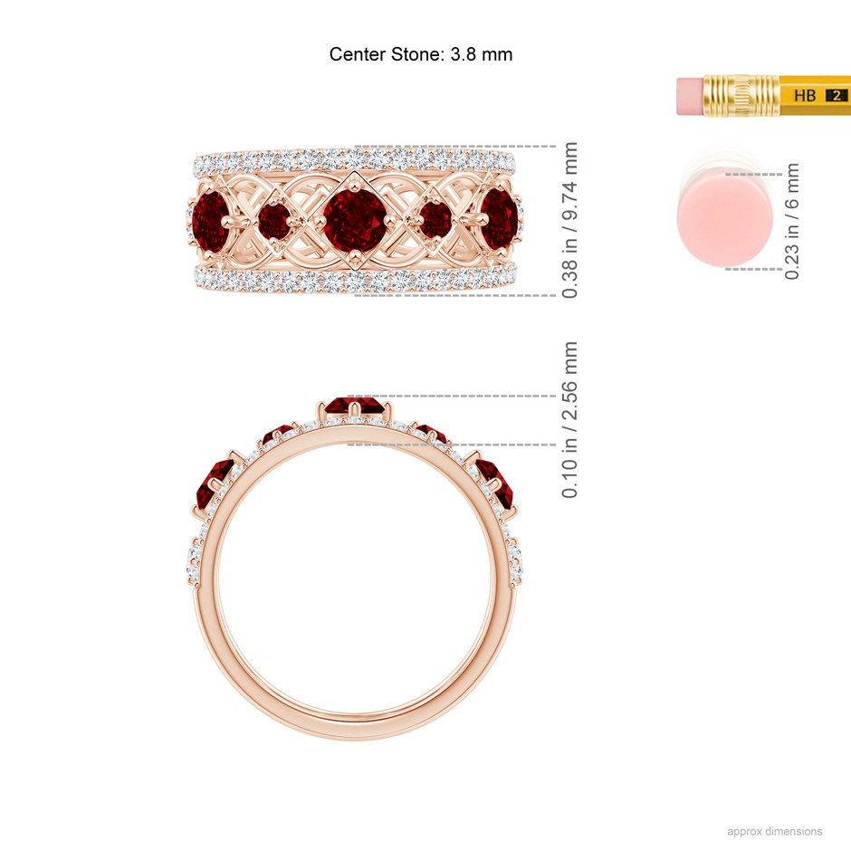 3.8mm AAAA Art Deco Inspired Graduated Ruby and Diamond Ring in Rose Gold ruler