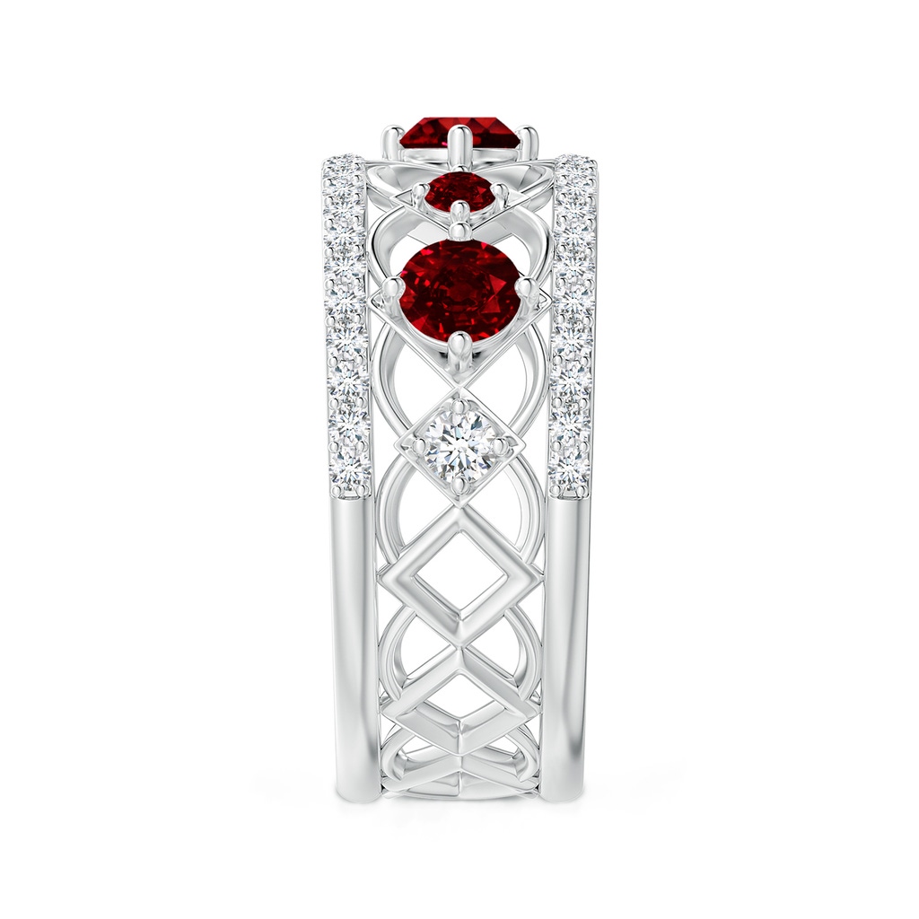3.8mm AAAA Art Deco Inspired Graduated Ruby and Diamond Ring in White Gold Side 2