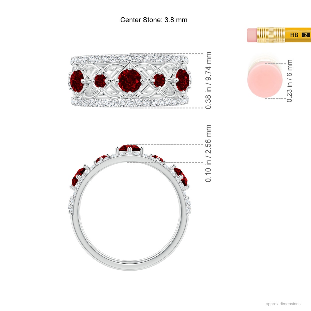 3.8mm AAAA Art Deco Inspired Graduated Ruby and Diamond Ring in White Gold Ruler