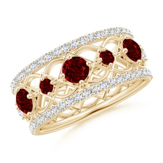 3.8mm AAAA Art Deco Inspired Graduated Ruby and Diamond Ring in Yellow Gold