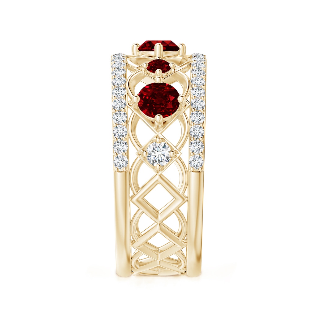 3.8mm AAAA Art Deco Inspired Graduated Ruby and Diamond Ring in Yellow Gold Side 2