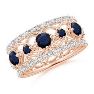 3.8mm A Art Deco Inspired Graduated Sapphire and Diamond Ring in Rose Gold