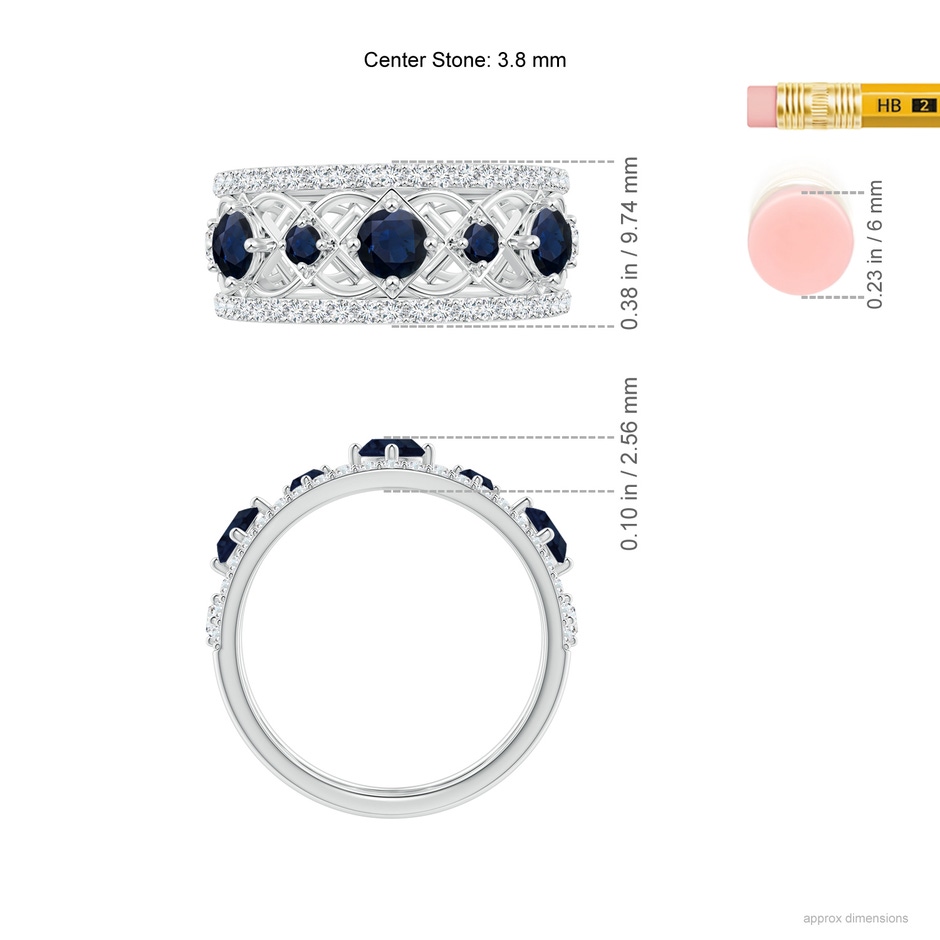 3.8mm A Art Deco Inspired Graduated Sapphire and Diamond Ring in White Gold ruler