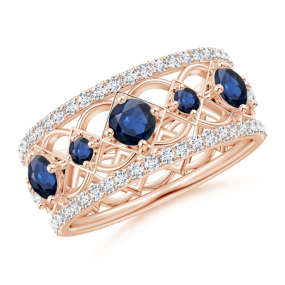3.8mm AA Art Deco Inspired Graduated Sapphire and Diamond Ring in Rose Gold 