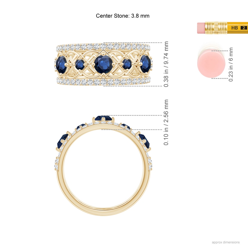 3.8mm AA Art Deco Inspired Graduated Sapphire and Diamond Ring in Yellow Gold ruler