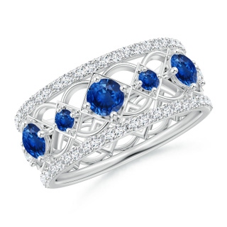 3.8mm AAA Art Deco Inspired Graduated Sapphire and Diamond Ring in White Gold