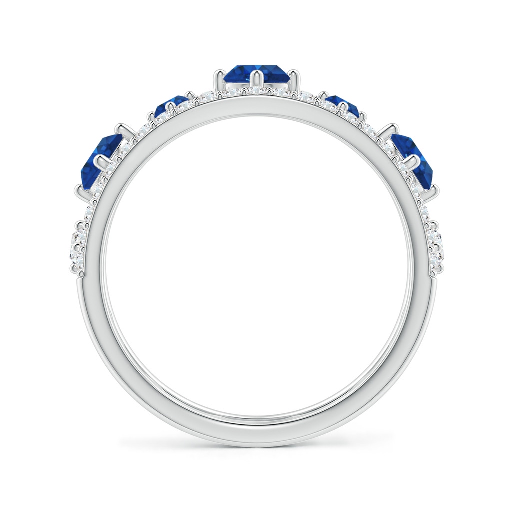 3.8mm AAA Art Deco Inspired Graduated Sapphire and Diamond Ring in White Gold Side 1
