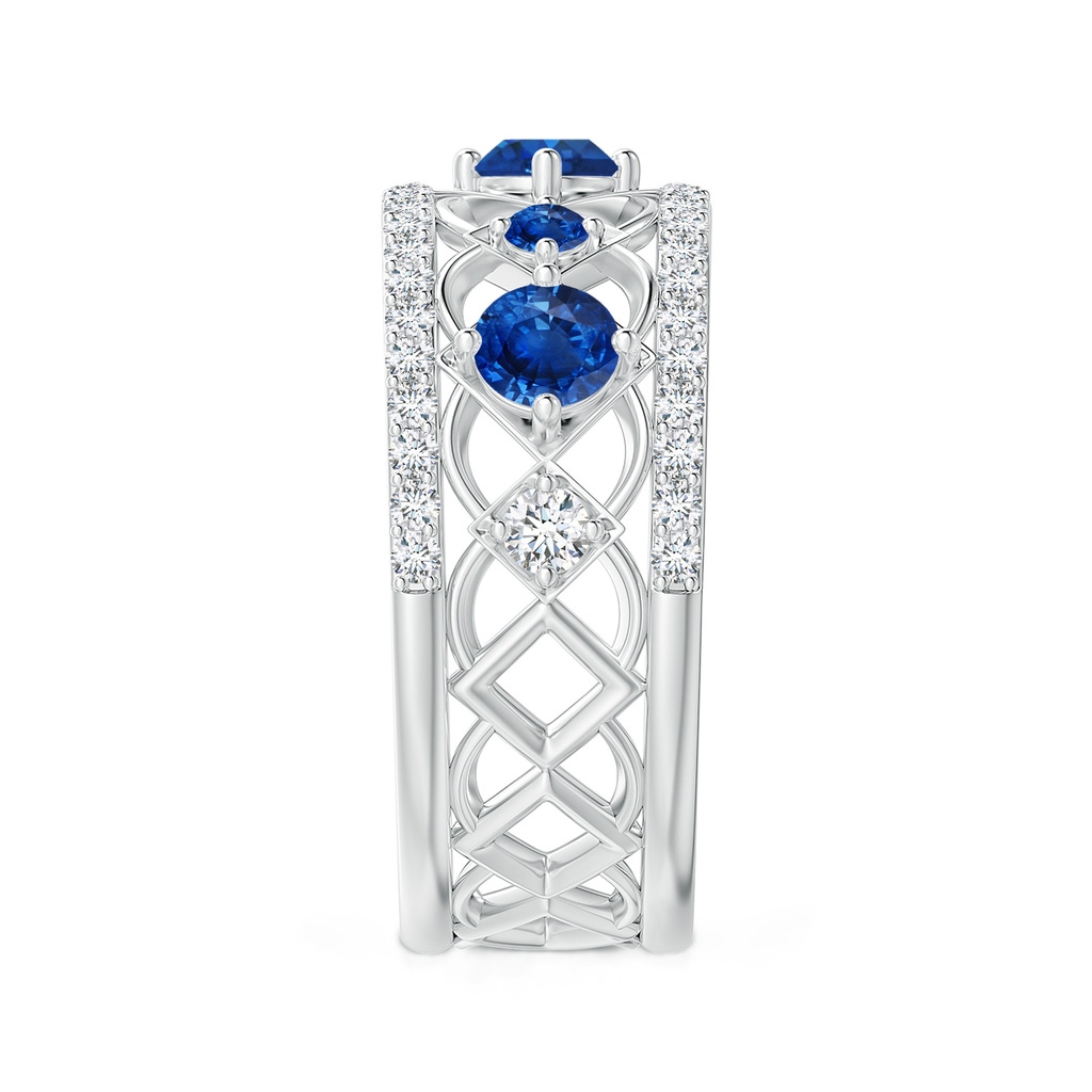 3.8mm AAA Art Deco Inspired Graduated Sapphire and Diamond Ring in White Gold Side 2
