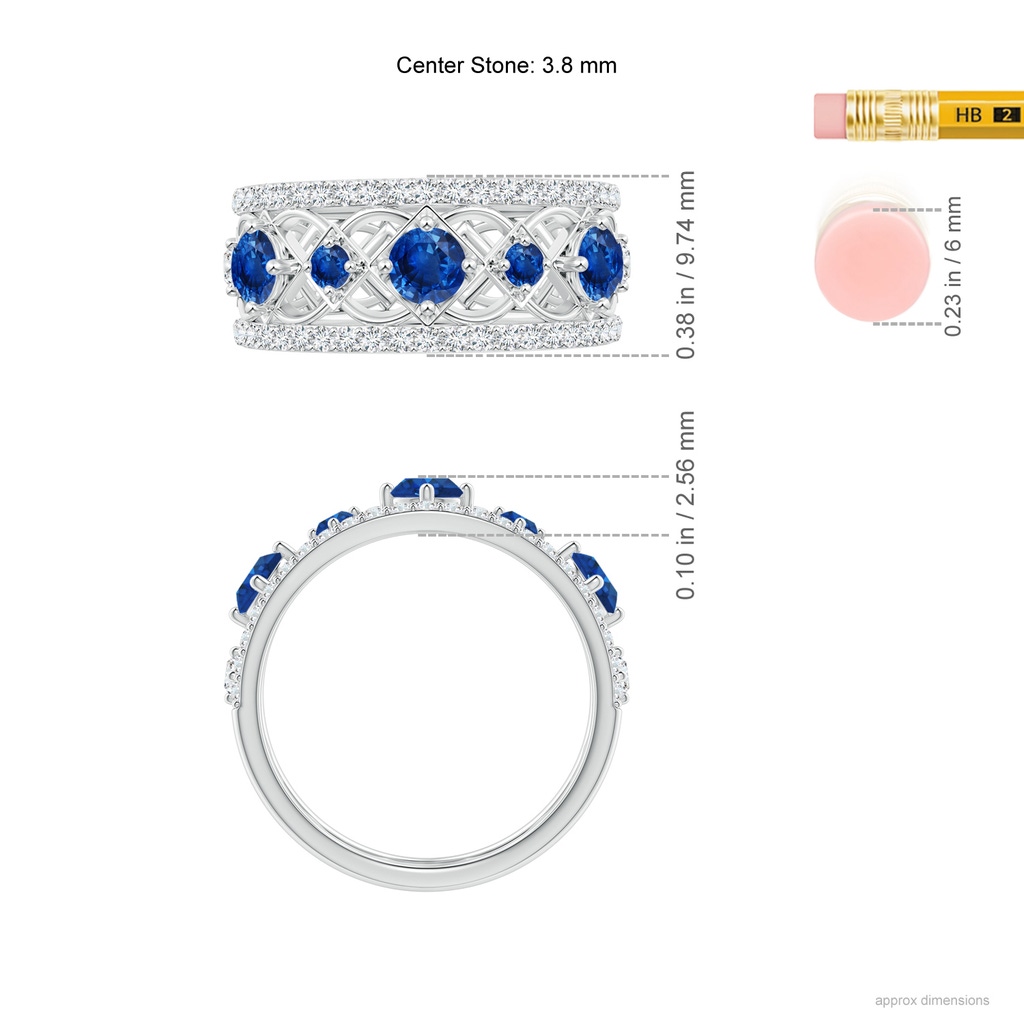 3.8mm AAA Art Deco Inspired Graduated Sapphire and Diamond Ring in White Gold Ruler