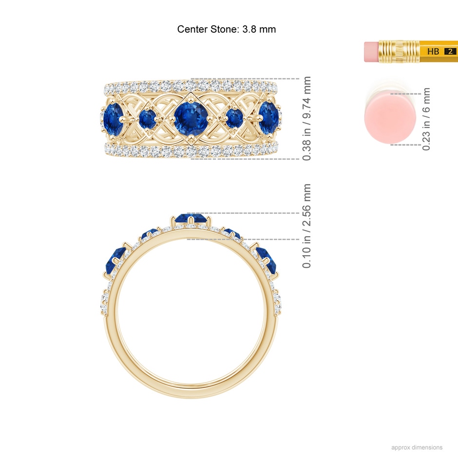 3.8mm AAA Art Deco Inspired Graduated Sapphire and Diamond Ring in Yellow Gold ruler