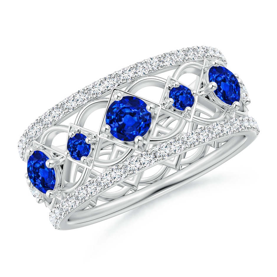 3.8mm AAAA Art Deco Inspired Graduated Sapphire and Diamond Ring in White Gold 