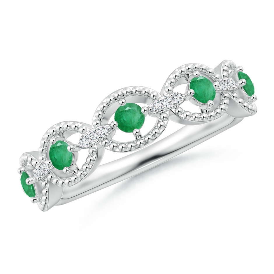 2.4mm A Art Deco Style Emerald Scalloped Anniversary Ring in P950 Platinum 