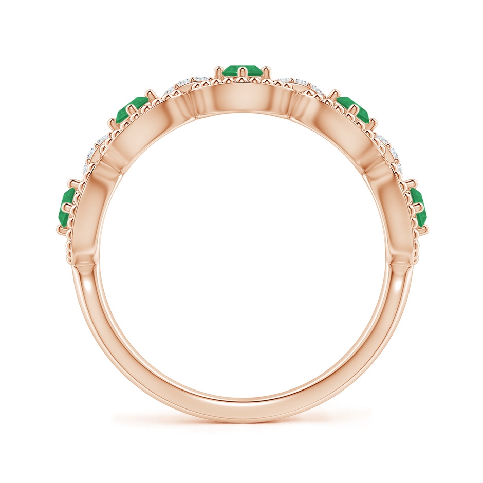 2.4mm A Art Deco Style Emerald Scalloped Anniversary Ring in Rose Gold side 1