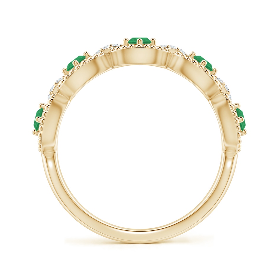 2.4mm A Art Deco Style Emerald Scalloped Anniversary Ring in Yellow Gold side 1