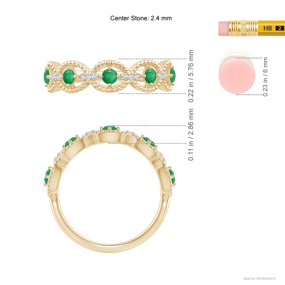 2.4mm A Art Deco Style Emerald Scalloped Anniversary Ring in Yellow Gold ruler