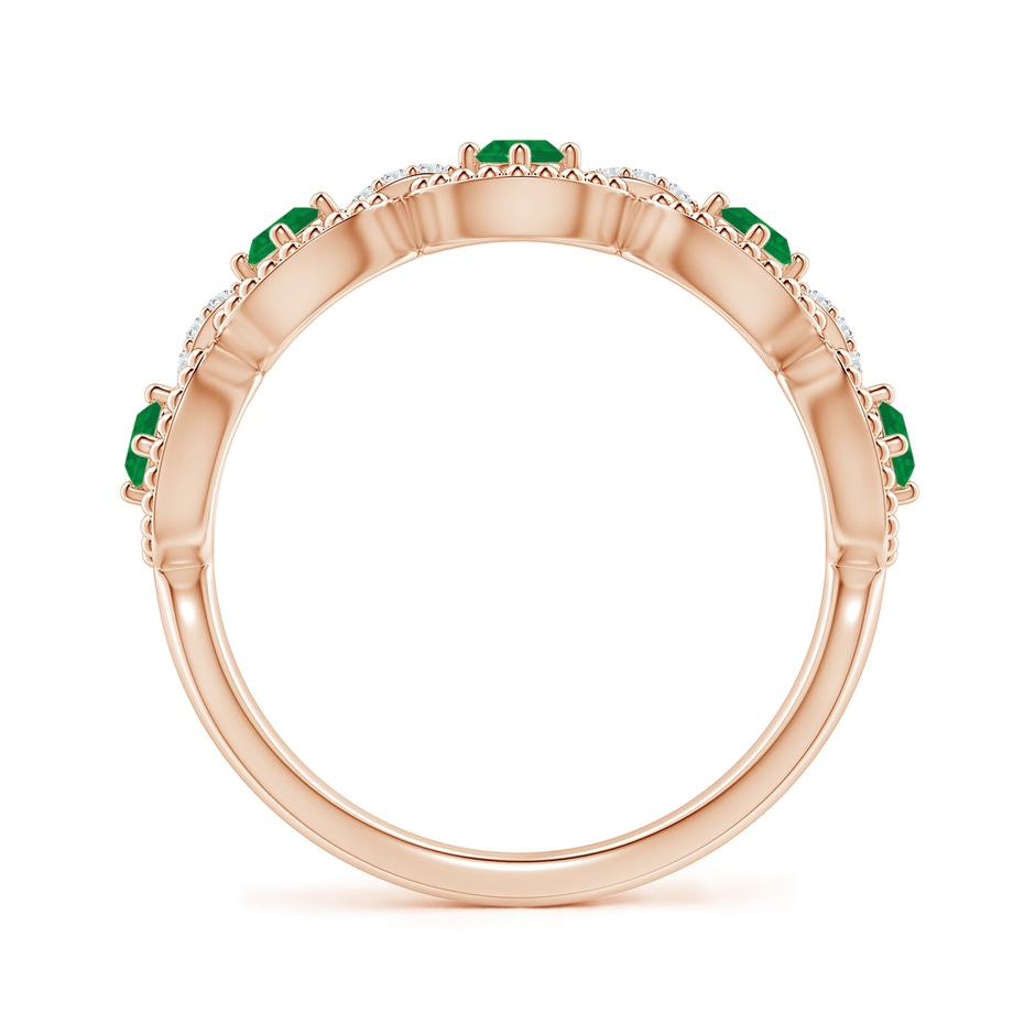 2.4mm AA Art Deco Style Emerald Scalloped Anniversary Ring in Rose Gold side 1