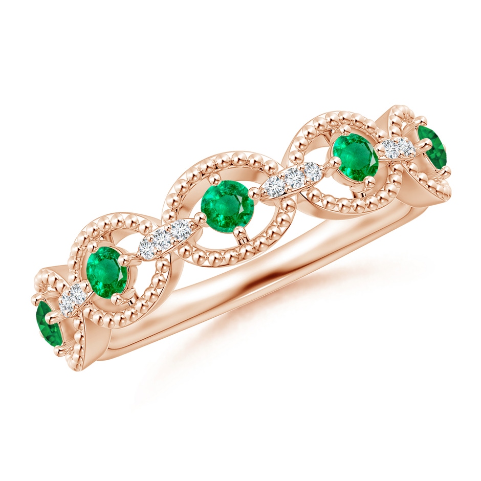 2.4mm AAA Art Deco Style Emerald Scalloped Anniversary Ring in Rose Gold 