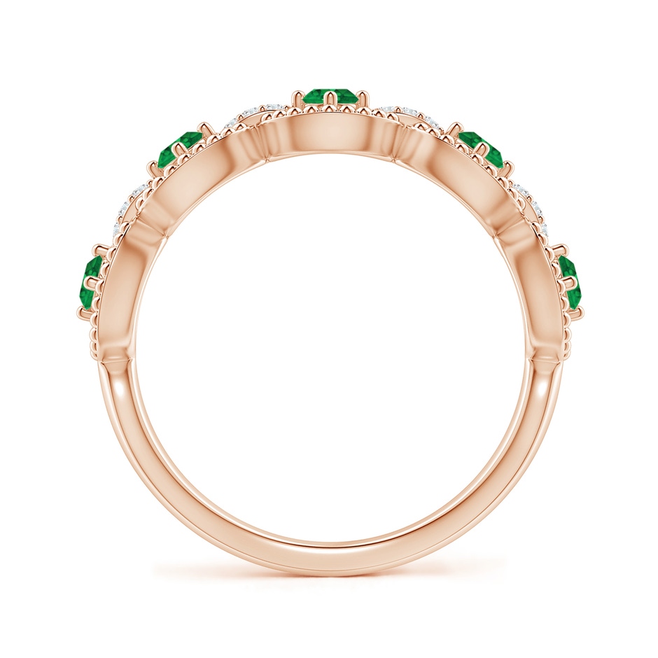 2.4mm AAA Art Deco Style Emerald Scalloped Anniversary Ring in Rose Gold side 1