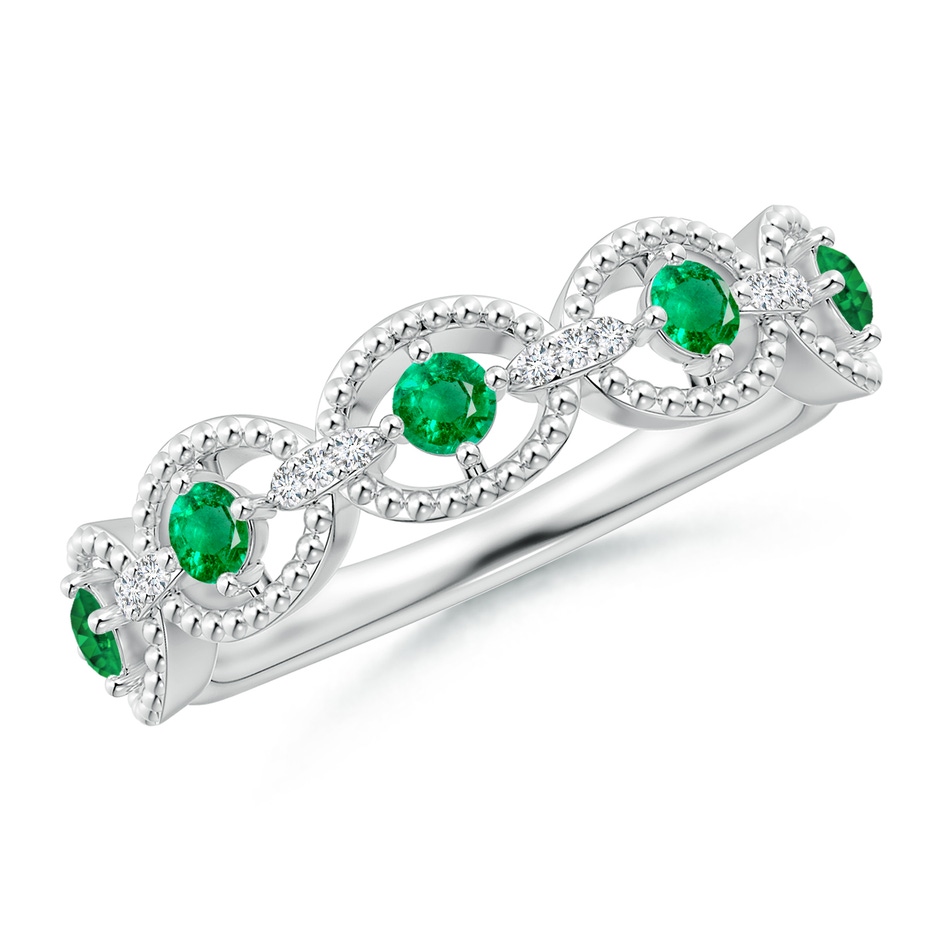 2.4mm AAA Art Deco Style Emerald Scalloped Anniversary Ring in White Gold 