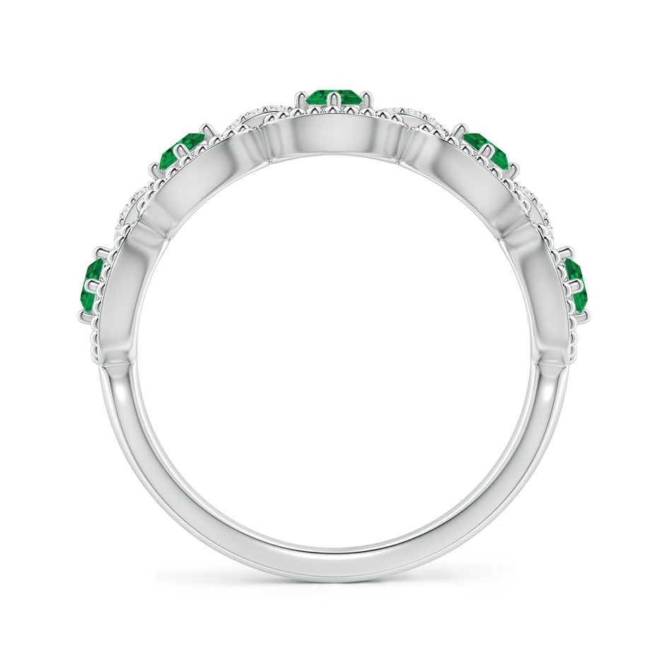 2.4mm AAA Art Deco Style Emerald Scalloped Anniversary Ring in White Gold side 1