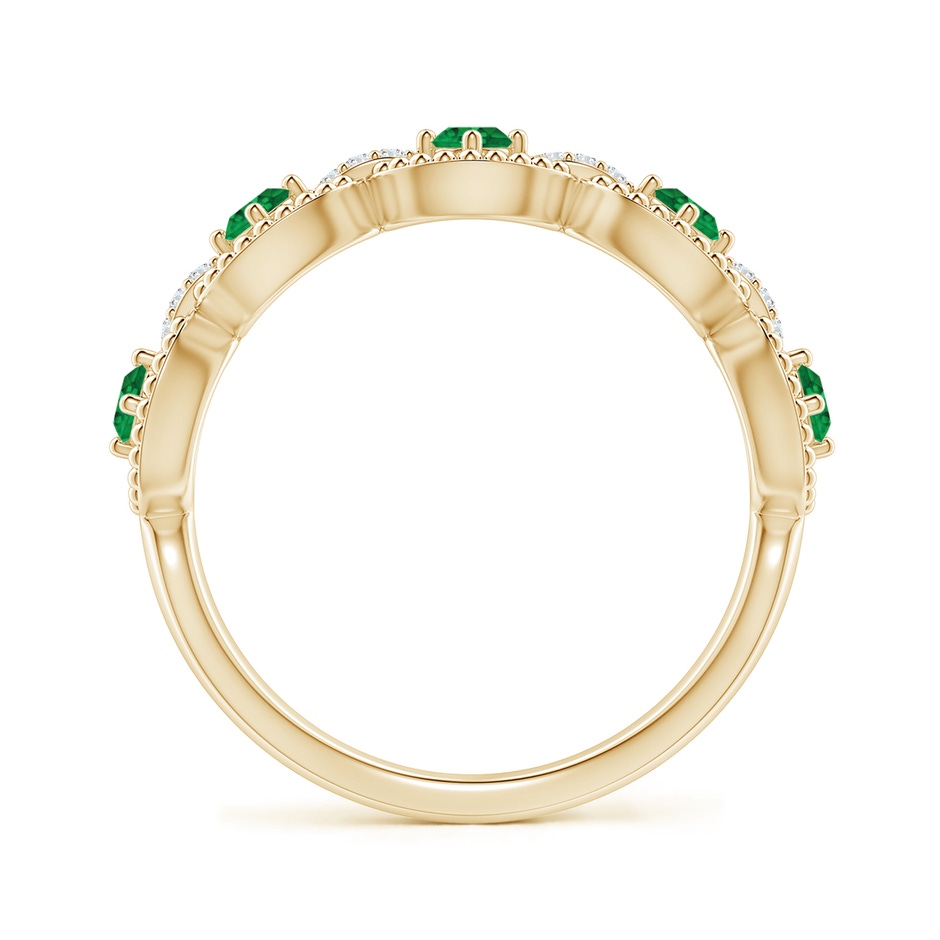 2.4mm AAA Art Deco Style Emerald Scalloped Anniversary Ring in Yellow Gold side 1