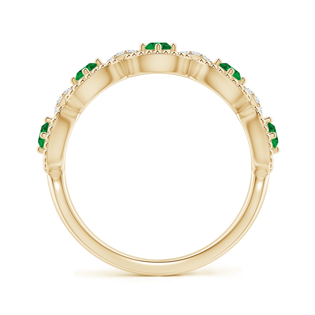 2.4mm AAAA Art Deco Style Emerald Scalloped Anniversary Ring in Yellow Gold Side 1