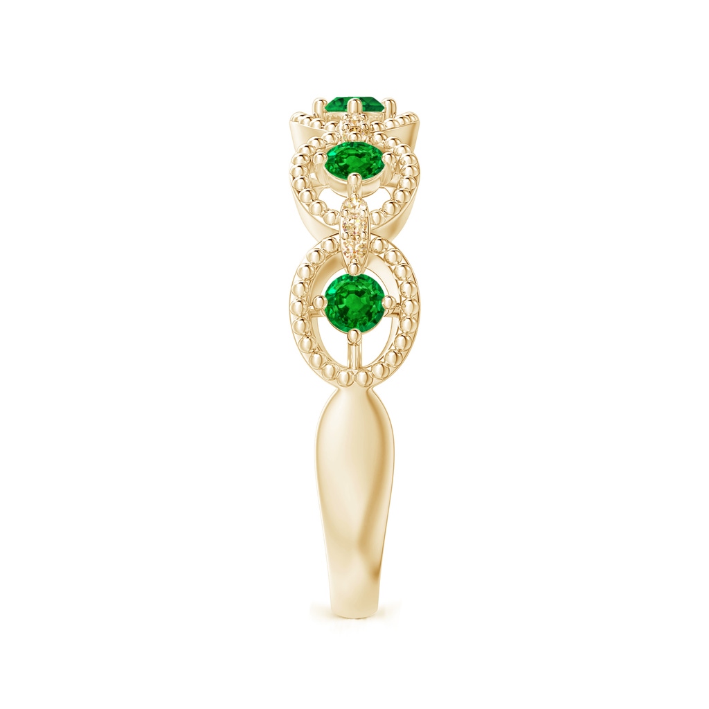 2.4mm AAAA Art Deco Style Emerald Scalloped Anniversary Ring in Yellow Gold Side 2