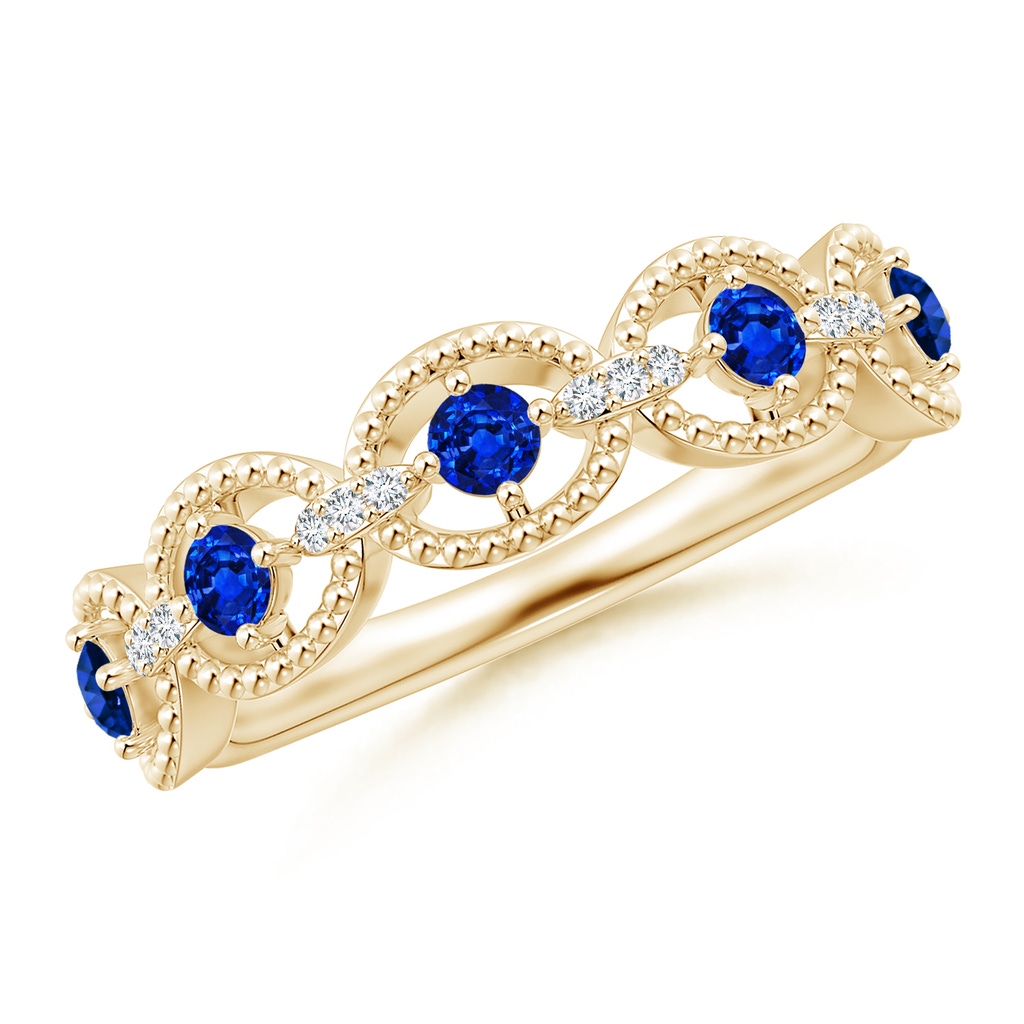 2.4mm AAAA Art Deco Style Sapphire Scalloped Anniversary Ring in Yellow Gold