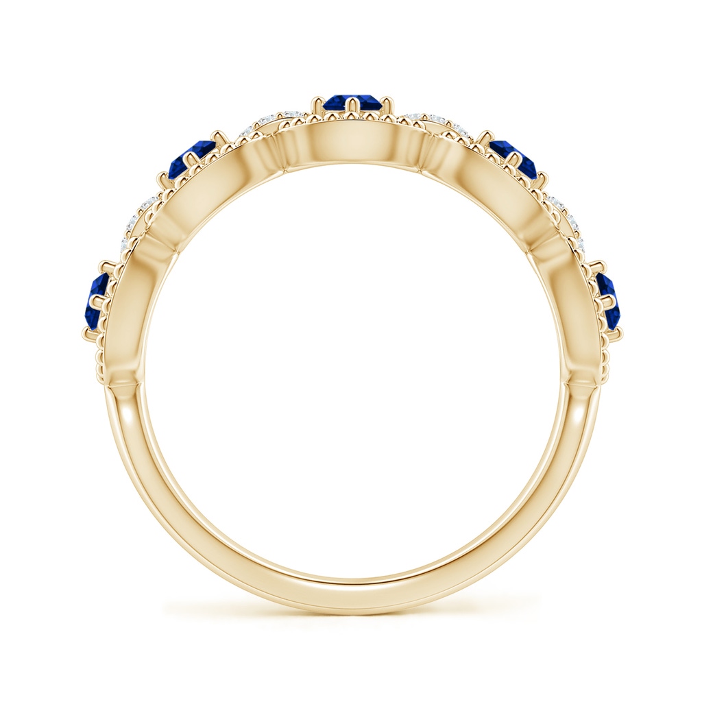 2.4mm AAAA Art Deco Style Sapphire Scalloped Anniversary Ring in Yellow Gold Side 1