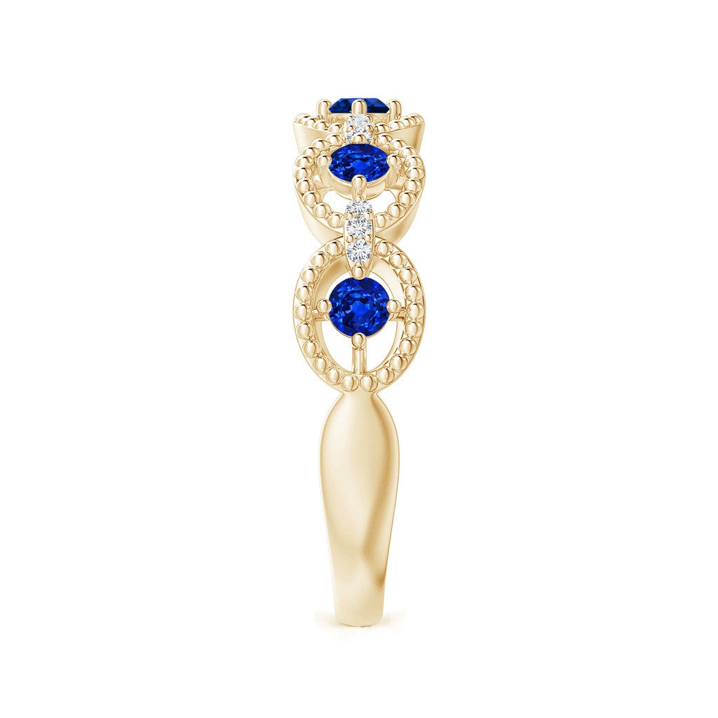 2.4mm AAAA Art Deco Style Sapphire Scalloped Anniversary Ring in Yellow Gold Side 2