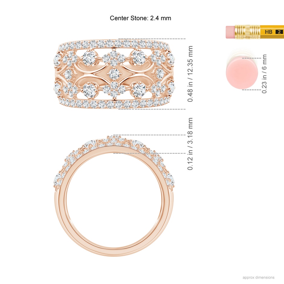 2.4mm GVS2 Art Deco Style Diamond Broad Anniversary Ring in Rose Gold ruler