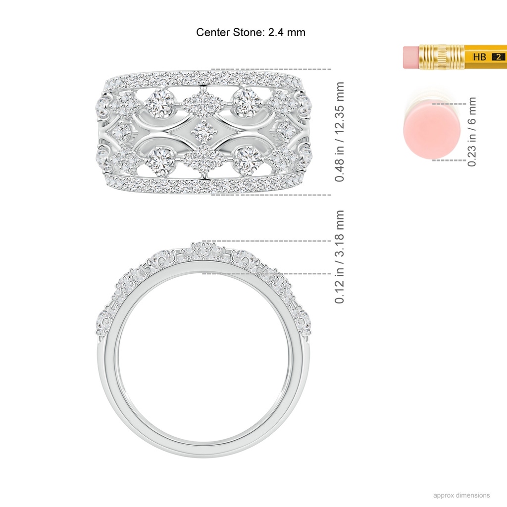 2.4mm HSI2 Art Deco Style Diamond Broad Anniversary Ring in White Gold Ruler