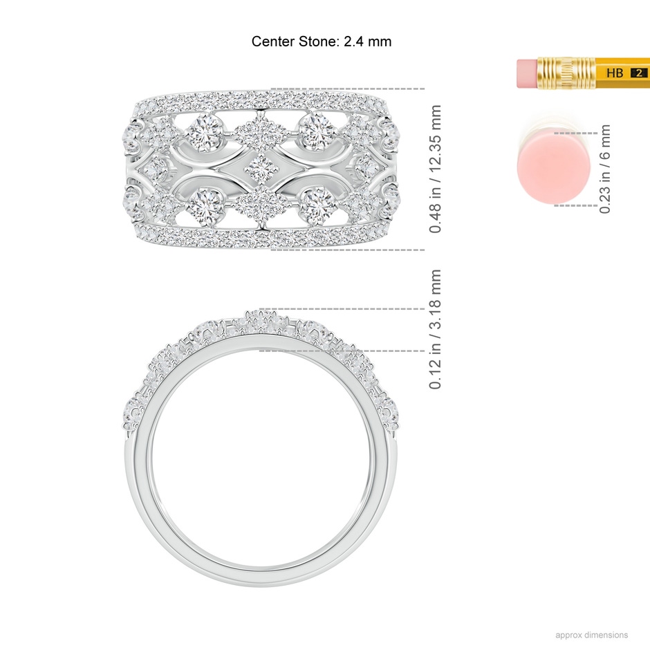 2.4mm HSI2 Art Deco Style Diamond Broad Anniversary Ring in White Gold ruler