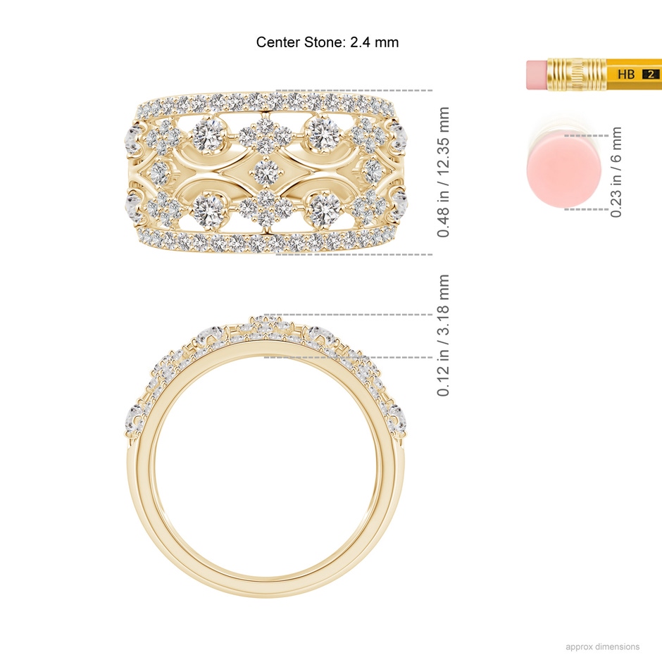 2.4mm IJI1I2 Art Deco Style Diamond Broad Anniversary Ring in Yellow Gold ruler