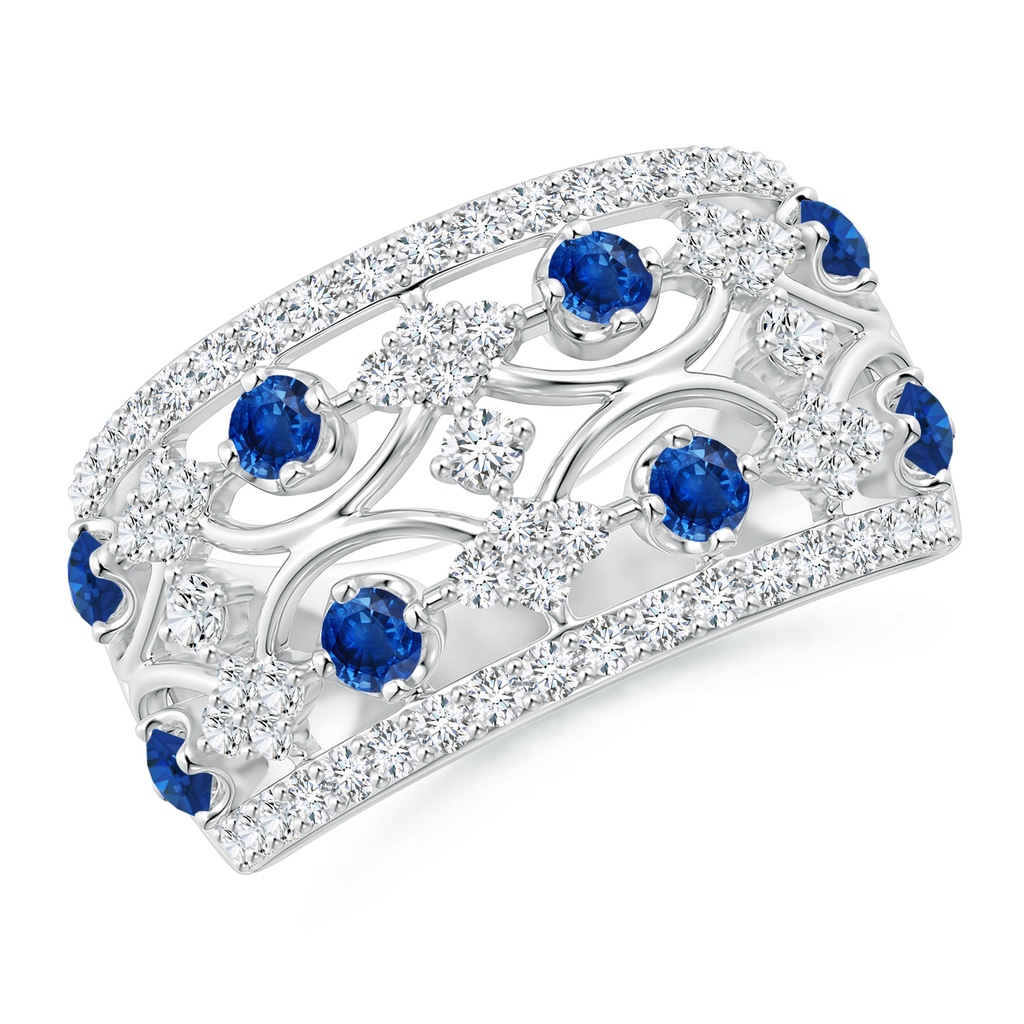 2.4mm AAA Art Deco Style Sapphire Broad Anniversary Ring in White Gold