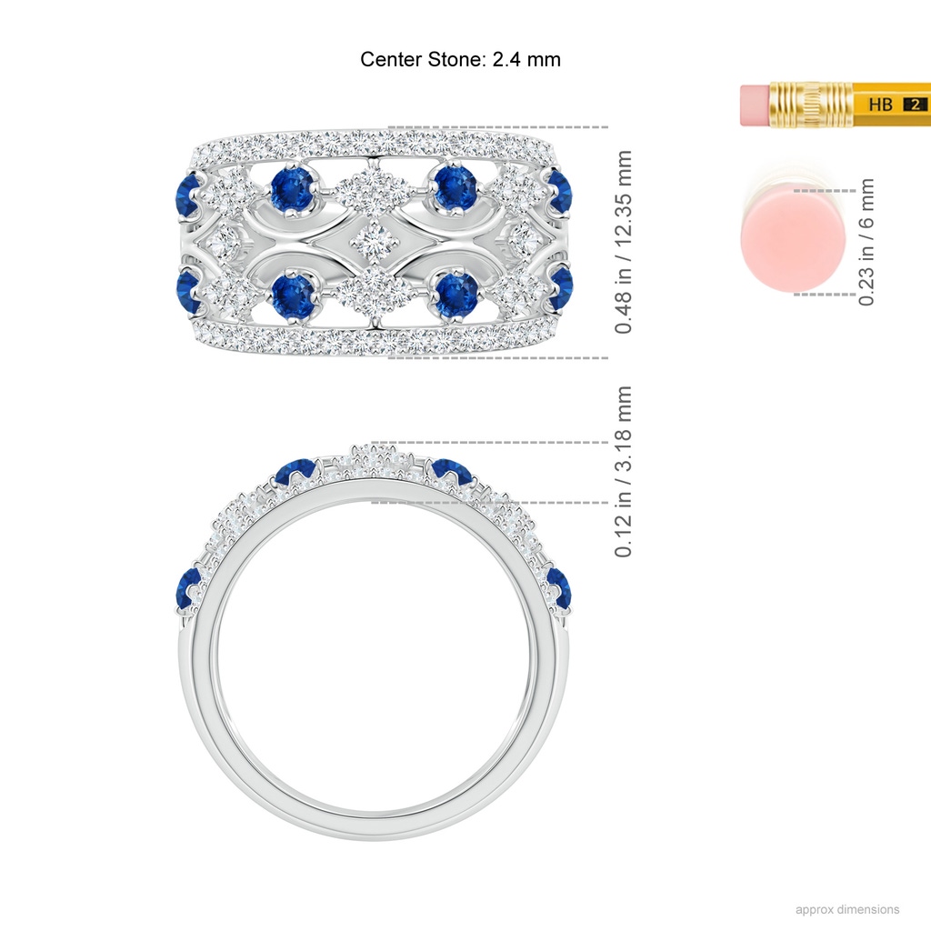 2.4mm AAA Art Deco Style Sapphire Broad Anniversary Ring in White Gold Ruler