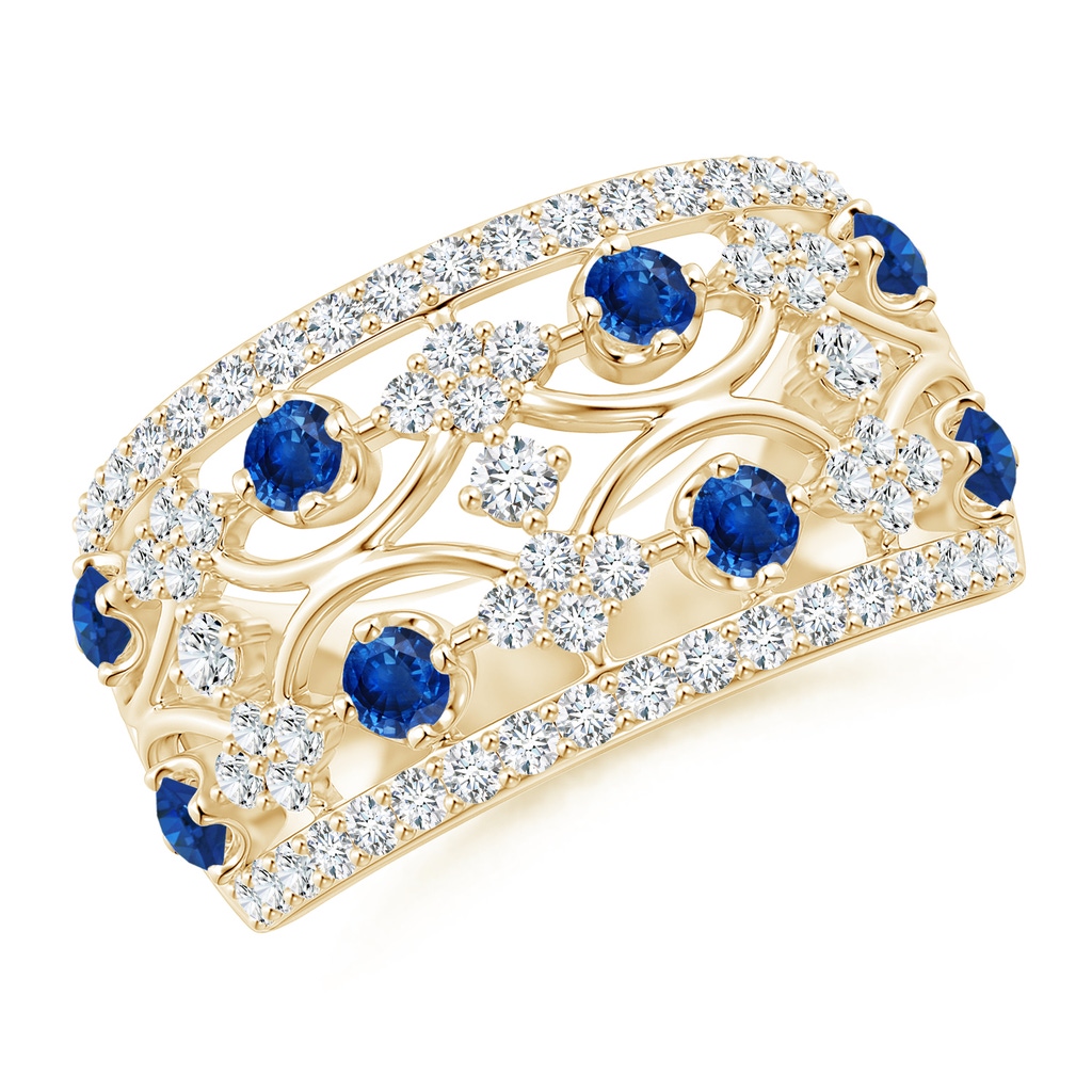 2.4mm AAA Art Deco Style Sapphire Broad Anniversary Ring in Yellow Gold