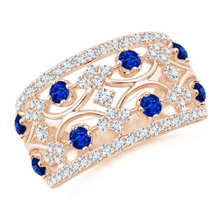 2.4mm AAAA Art Deco Style Sapphire Broad Anniversary Ring in Rose Gold