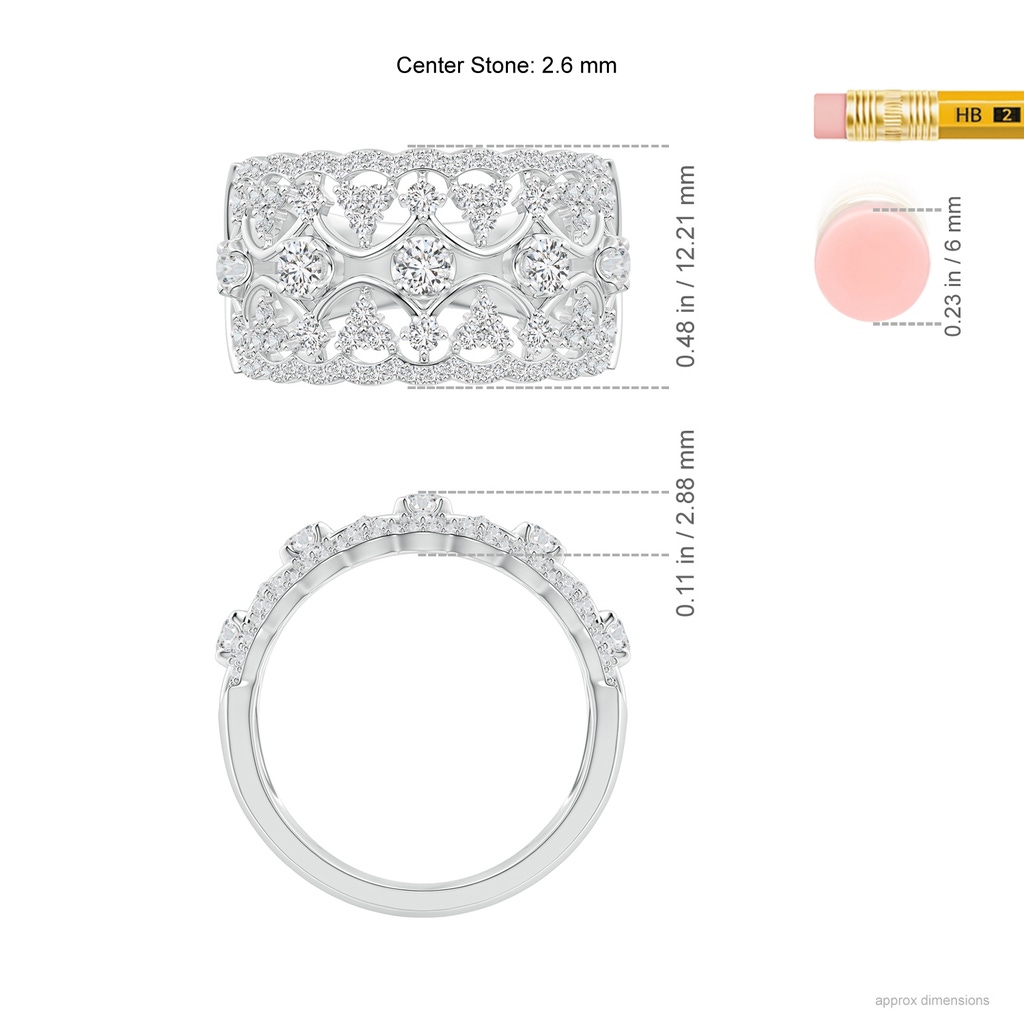 2.6mm HSI2 Art Deco Inspired Diamond Broad Filigree Anniversary Ring in White Gold Ruler