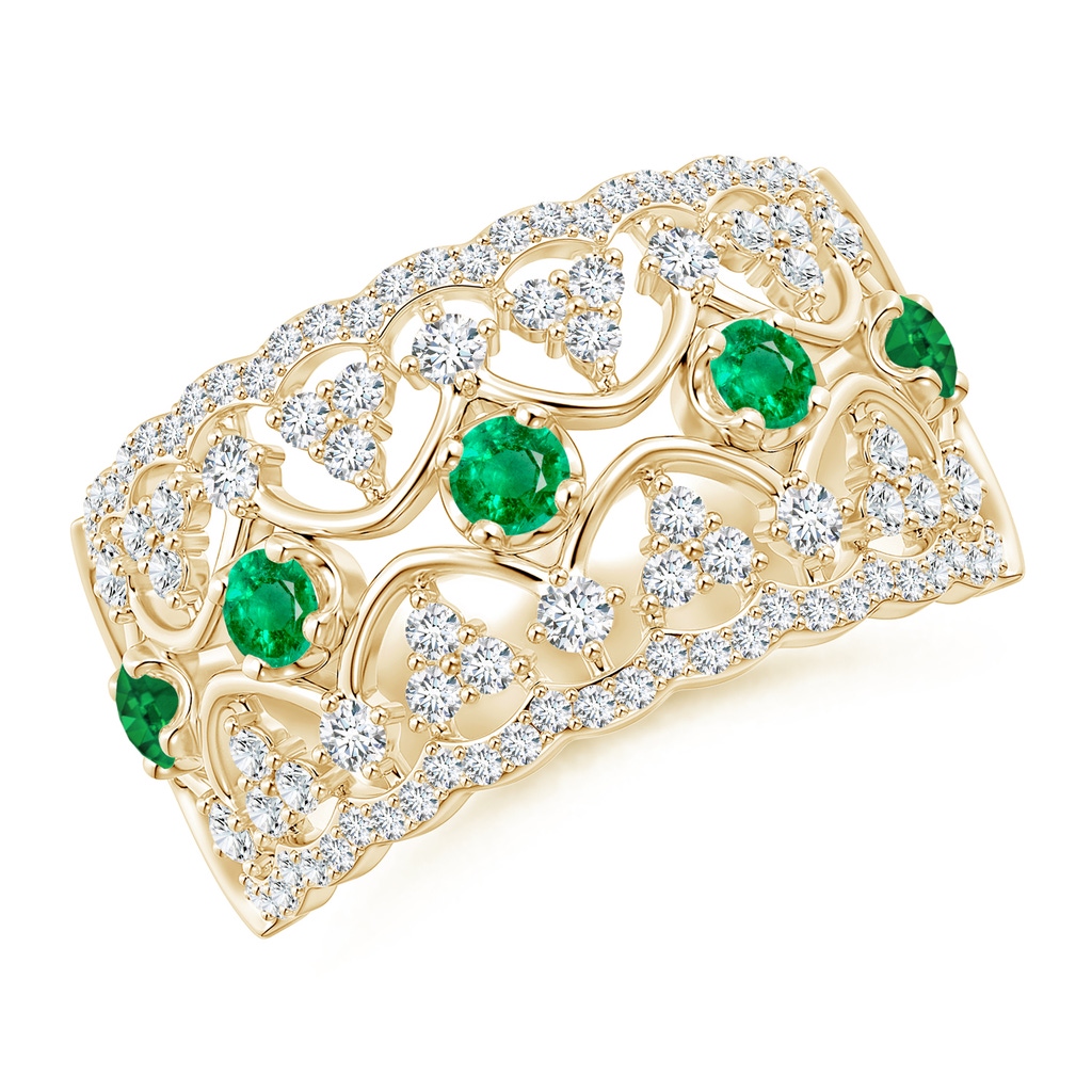 2.6mm AAA Art Deco Inspired Emerald Broad Filigree Ring in Yellow Gold