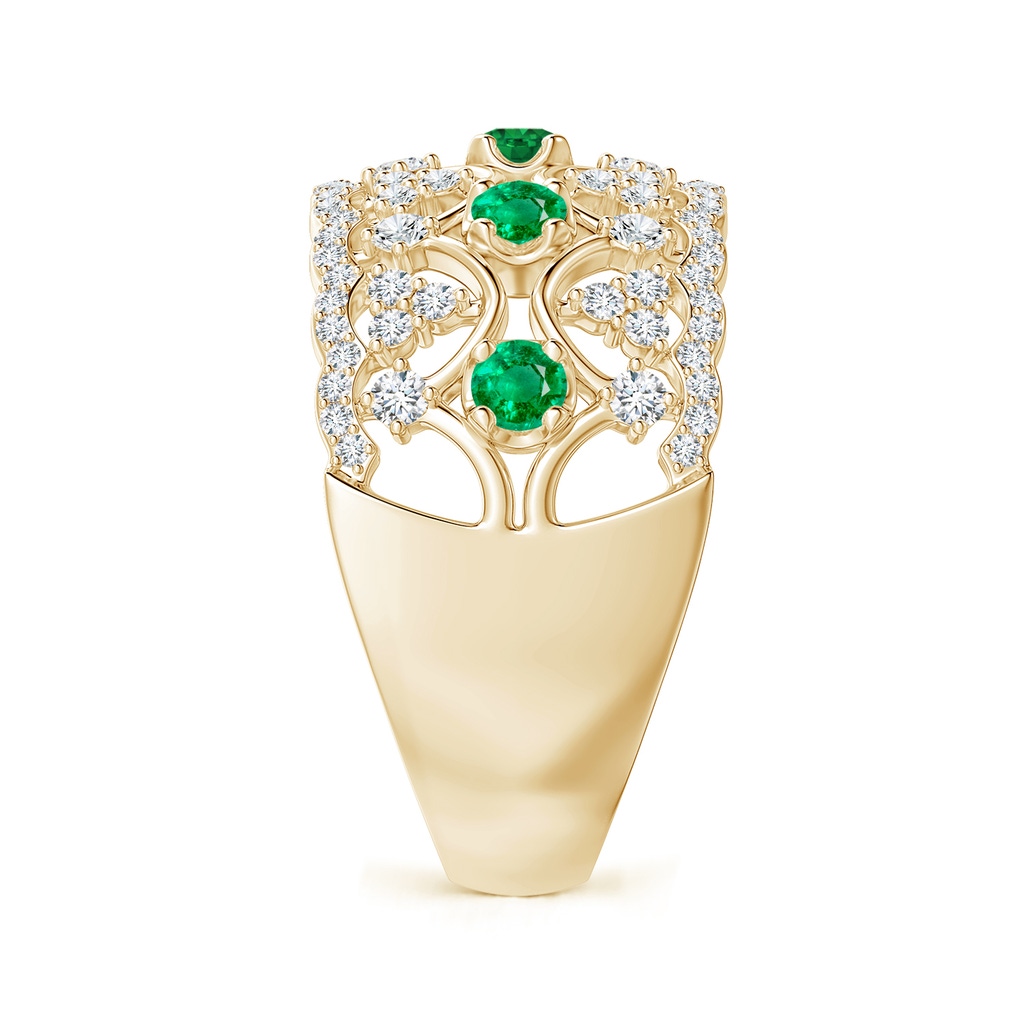 2.6mm AAA Art Deco Inspired Emerald Broad Filigree Ring in Yellow Gold Side 2