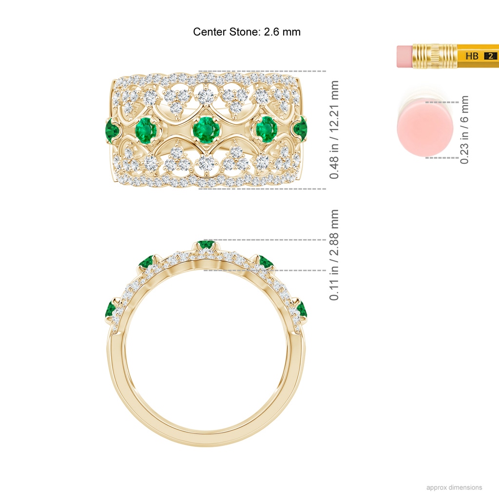 2.6mm AAA Art Deco Inspired Emerald Broad Filigree Ring in Yellow Gold Ruler