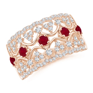 2.6mm AA Art Deco Inspired Ruby Broad Filigree Ring in Rose Gold