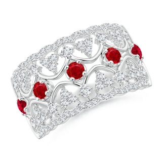 2.6mm AAA Art Deco Inspired Ruby Broad Filigree Ring in White Gold