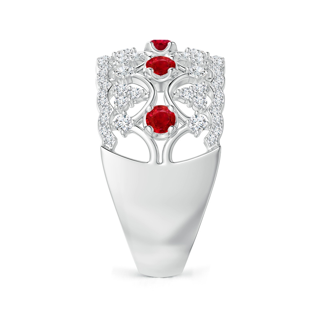 2.6mm AAA Art Deco Inspired Ruby Broad Filigree Ring in White Gold Side 2