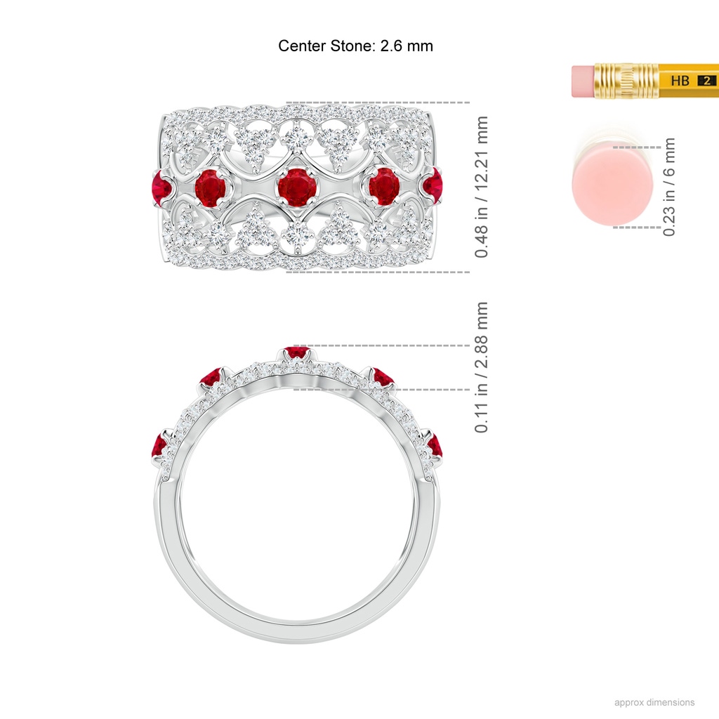 2.6mm AAA Art Deco Inspired Ruby Broad Filigree Ring in White Gold Ruler