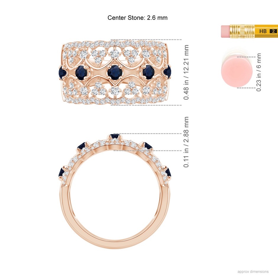 2.6mm A Art Deco Inspired Sapphire Broad Filigree Ring in Rose Gold ruler