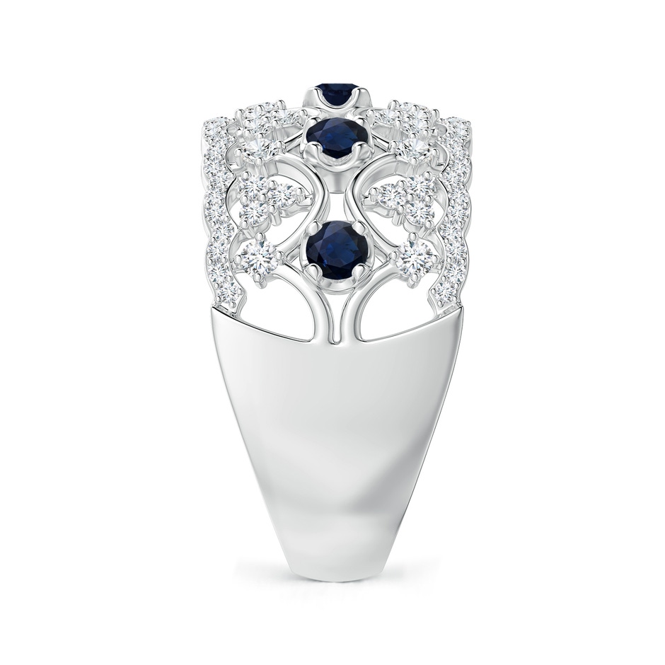 2.6mm A Art Deco Inspired Sapphire Broad Filigree Ring in White Gold side 2