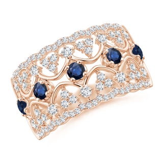 2.6mm AA Art Deco Inspired Sapphire Broad Filigree Ring in Rose Gold